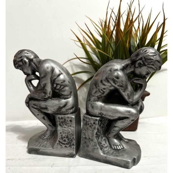 The Thinker Bookends Set Classic Design Silver Finish - Picture 9 of 13